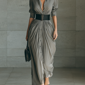 Susan - Long dress with lapel collar and long sleeves
