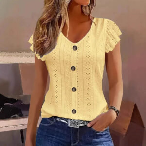 Fleurine - Eyelet Button Top