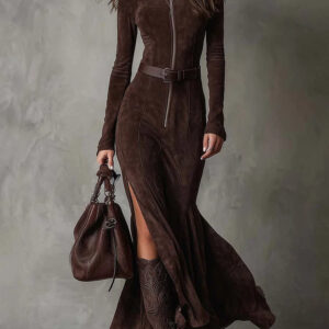 Lorrie - Vintage brown maxi dress with belt