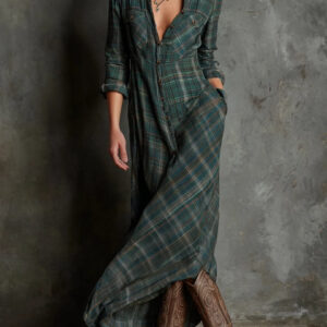 Macy - Long green plaid dress