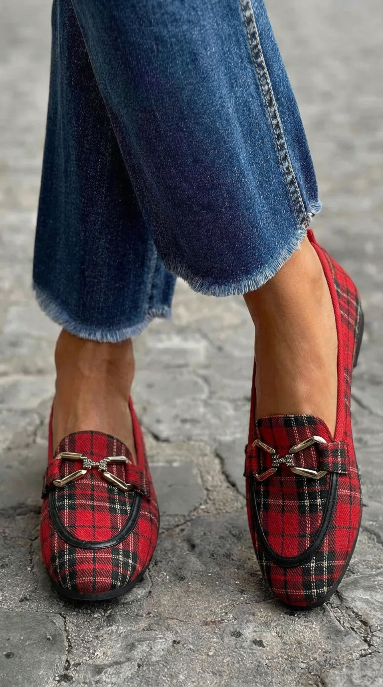 Rowan - Gilded Plaid Loafers